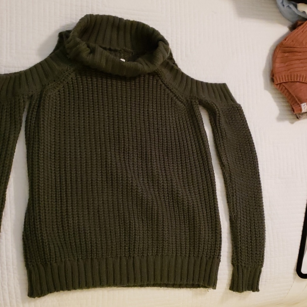 Olive green cold shoulder sweater
